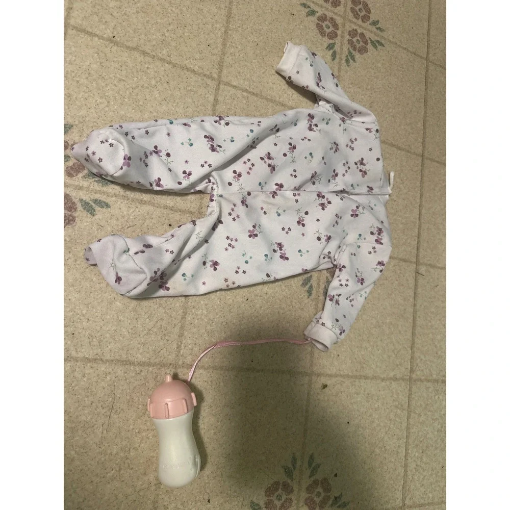 Vintage Baby Doll Floral Sleeper White Purple Flower Footed Outfit with Bottle